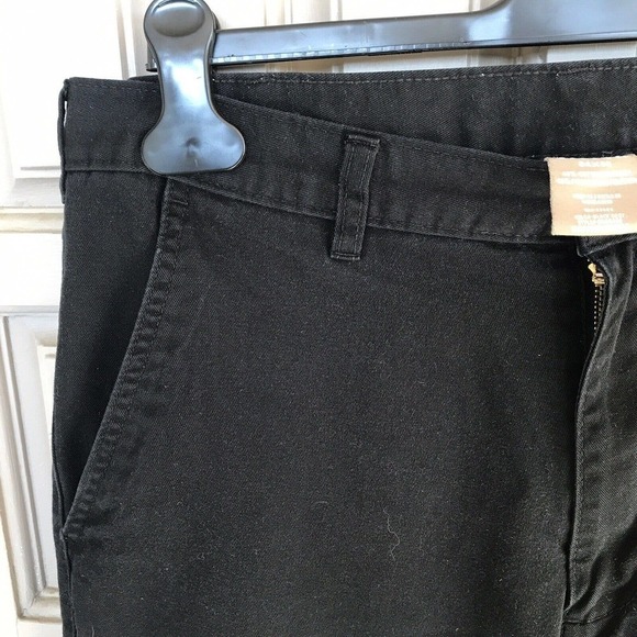 George Cotton Pants SzM34/30 Black Wide Leg Flat Front Pockets Zipper Pre-Owned - Picture 9 of 12